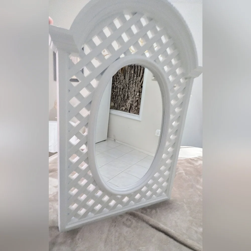 Vintage Burwood White Resin Lattice Mirror